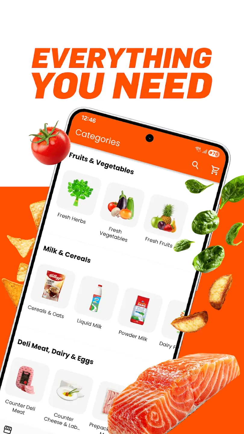 The Le Charcutier app categories screen, showing structured grocery departments.